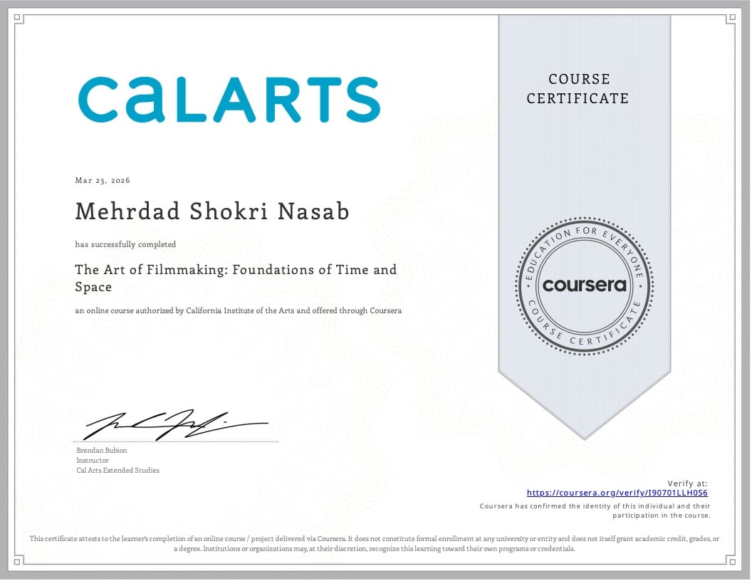 California Institute of Arts The Art of Filmmaking Foundations of Time and Space