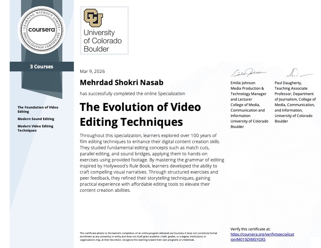 Colorado Boulder Univeristy The Evolutions of Video Editing Techniques